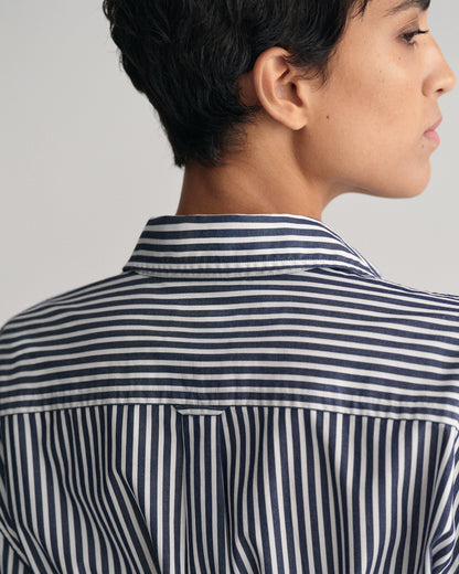 Robe chemise en popeline rayée pour femme - BLEU CLASSIQUE 