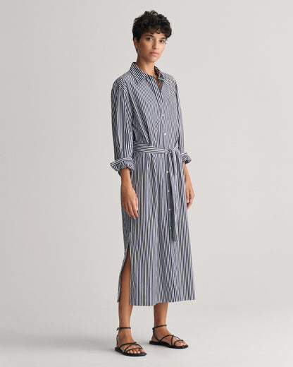 Robe chemise en popeline rayée pour femme - BLEU CLASSIQUE 