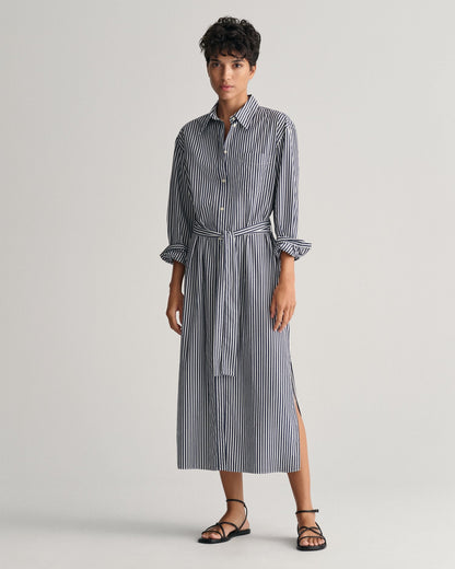 Robe chemise en popeline rayée pour femme - BLEU CLASSIQUE 