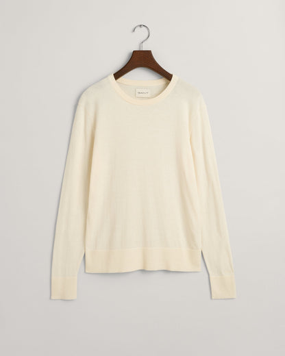 Pull ras du cou en maille fine pour femme - CRÈME 