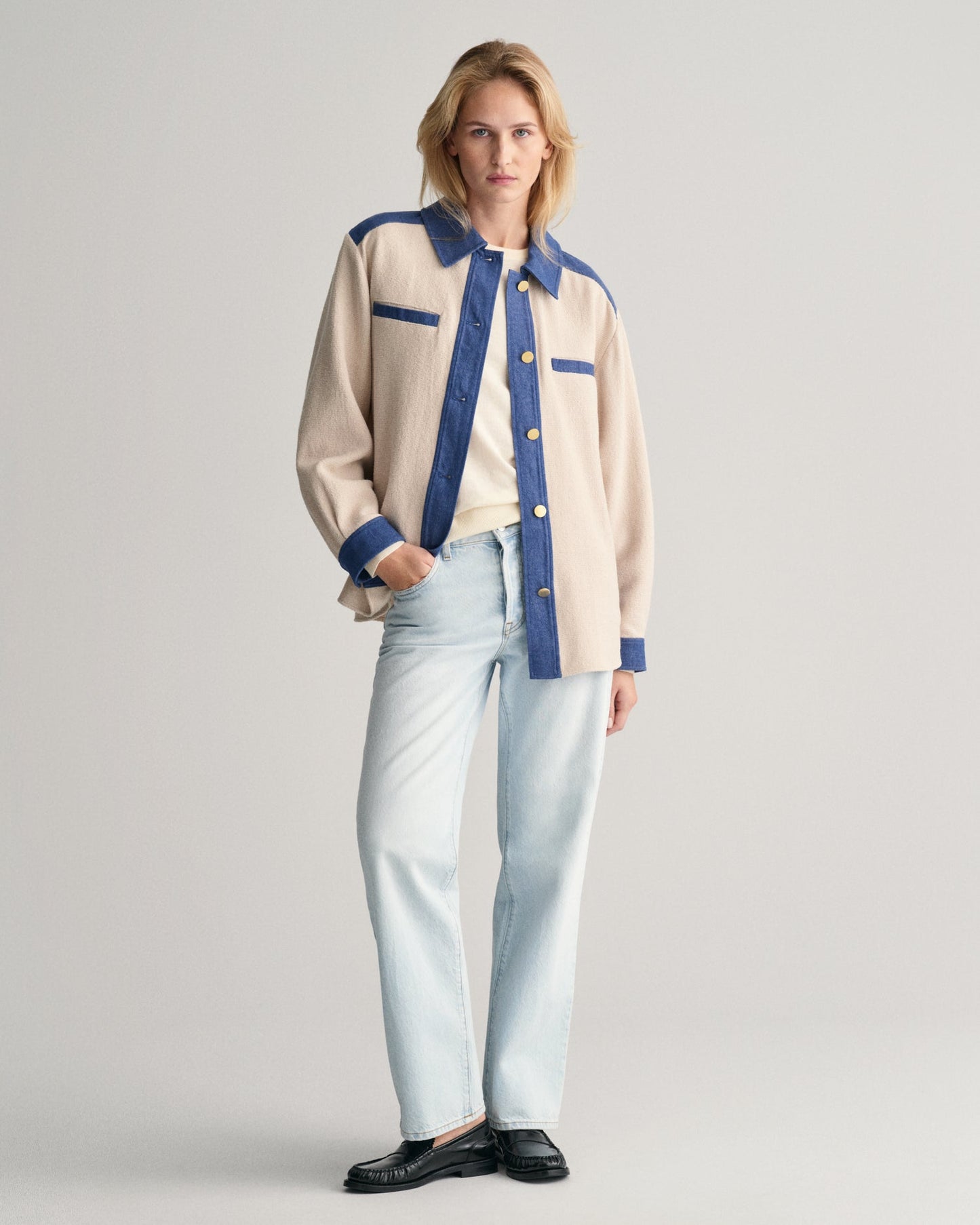 Pull ras du cou en maille fine pour femme - CRÈME 