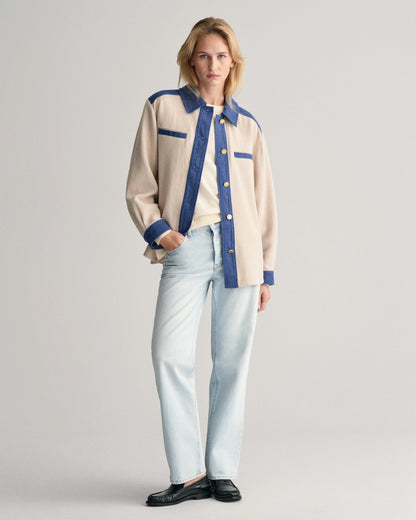 Pull ras du cou en maille fine pour femme - CRÈME 