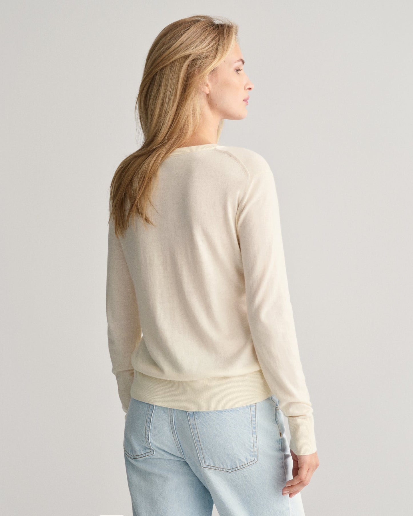 Pull ras du cou en maille fine pour femme - CRÈME 