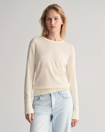 Pull ras du cou en maille fine pour femme - CRÈME 