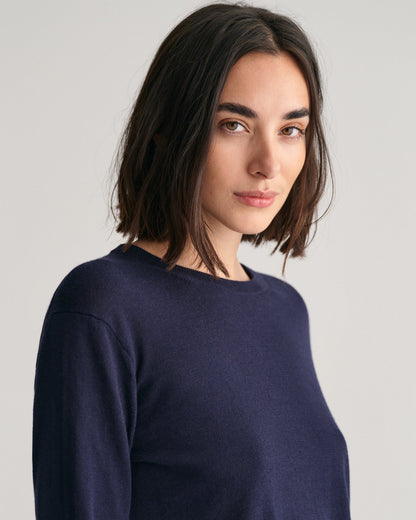 Feinstrickpullover mit Rundhalsausschnitt für Damen – ABENDBLAU 