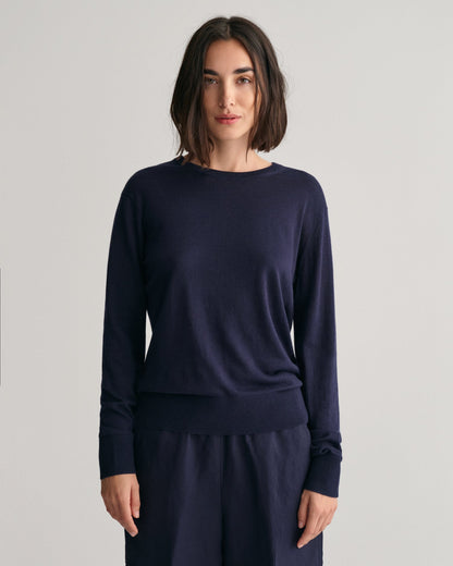 Feinstrickpullover mit Rundhalsausschnitt für Damen – ABENDBLAU 