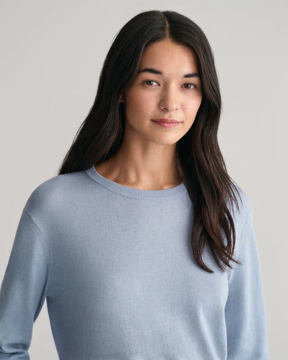 Feinstrickpullover mit Rundhalsausschnitt für Damen – TAUBENBLAU 