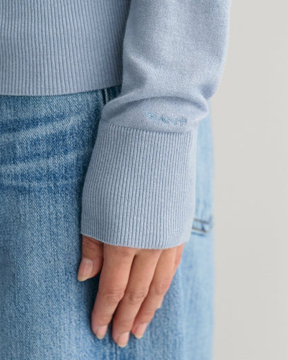 Feinstrickpullover mit Rundhalsausschnitt für Damen – TAUBENBLAU 