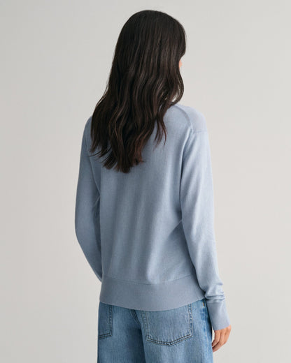 Feinstrickpullover mit Rundhalsausschnitt für Damen – TAUBENBLAU 