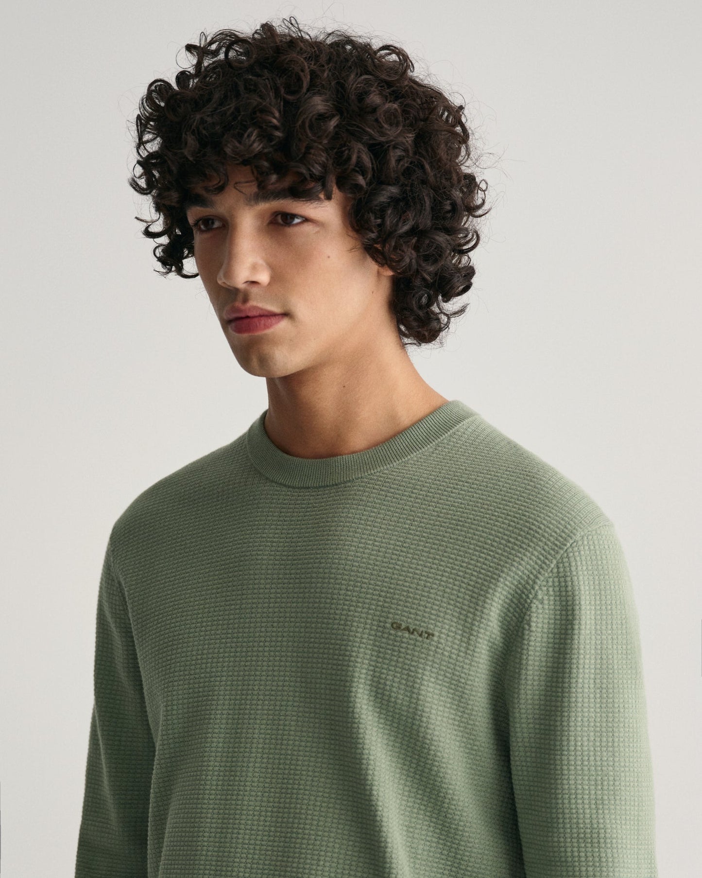 Pull ras du cou en coton texturé pour homme - KALAMATA GREEN 