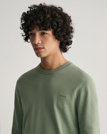 Pull ras du cou en coton texturé pour homme - KALAMATA GREEN 