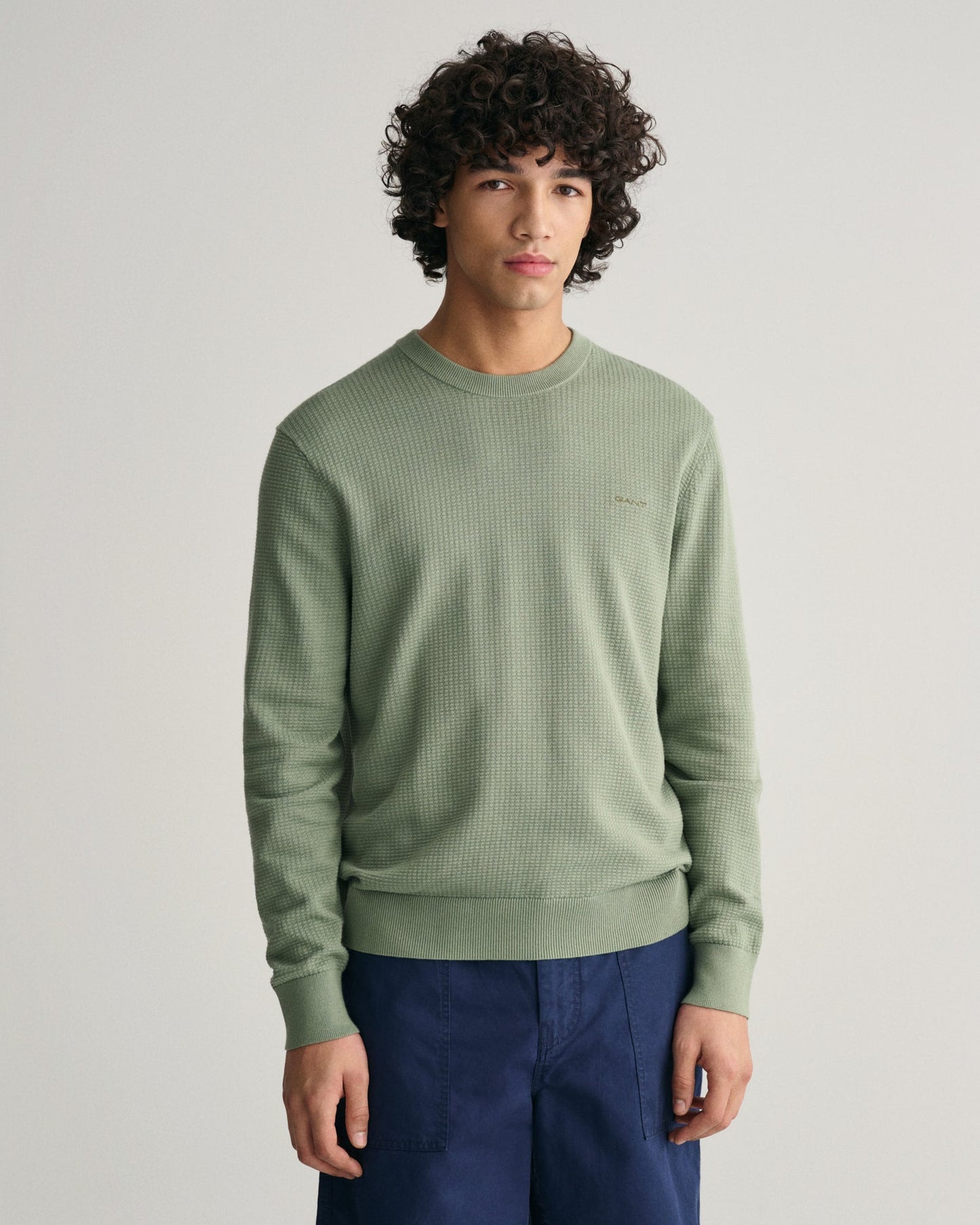Pull ras du cou en coton texturé pour homme - KALAMATA GREEN 