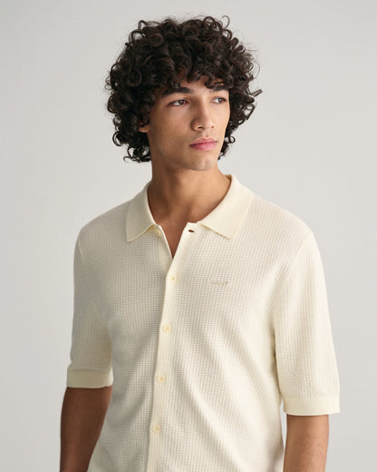 Chemise à manches courtes en tricot texturé pour homme - CRÈME 