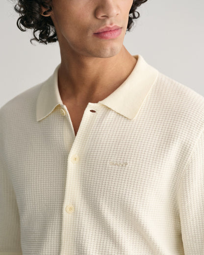 Chemise à manches courtes en tricot texturé pour homme - CRÈME 