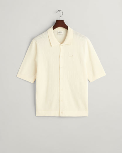 Chemise à manches courtes en tricot texturé pour homme - CRÈME 