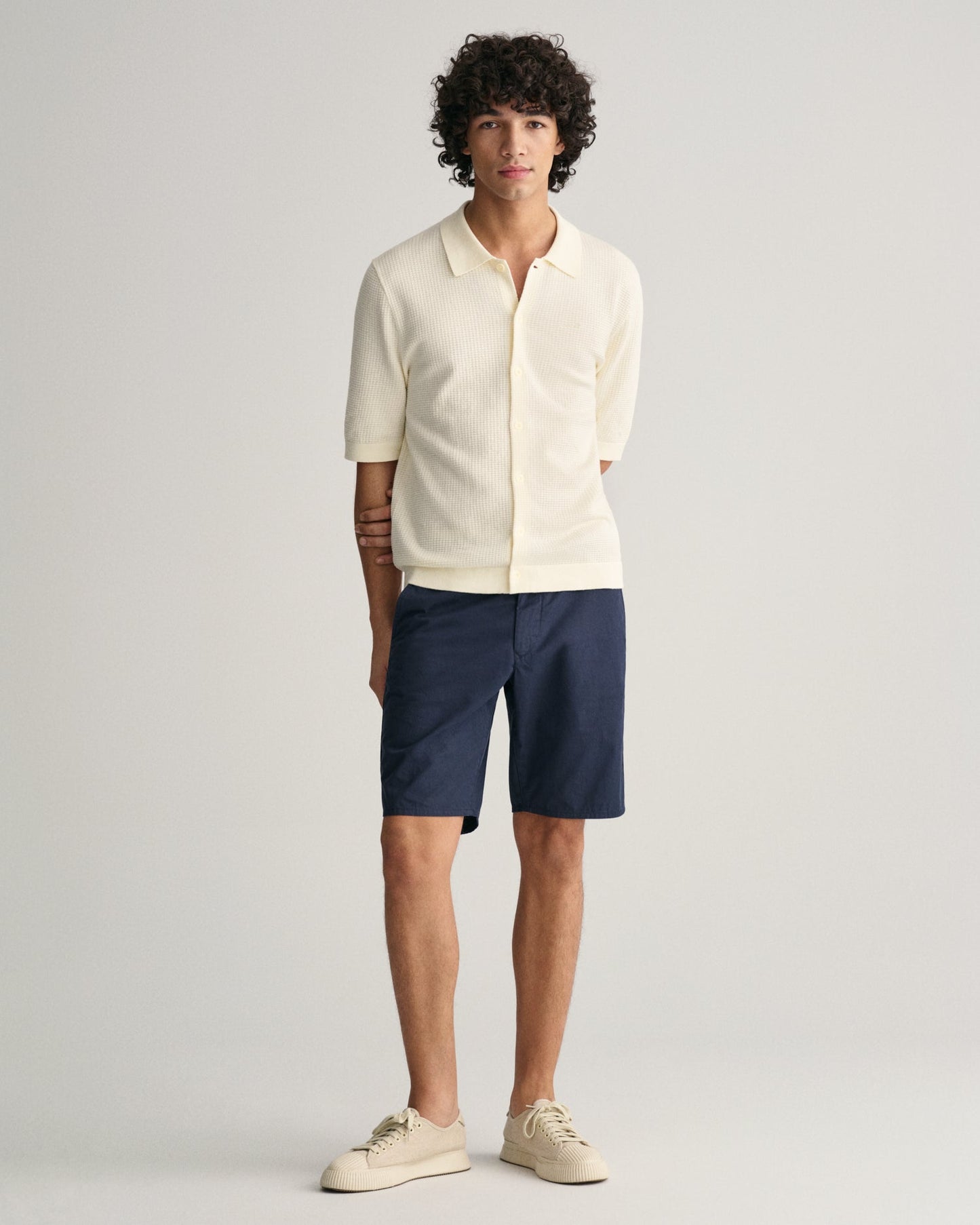 Chemise à manches courtes en tricot texturé pour homme - CRÈME 