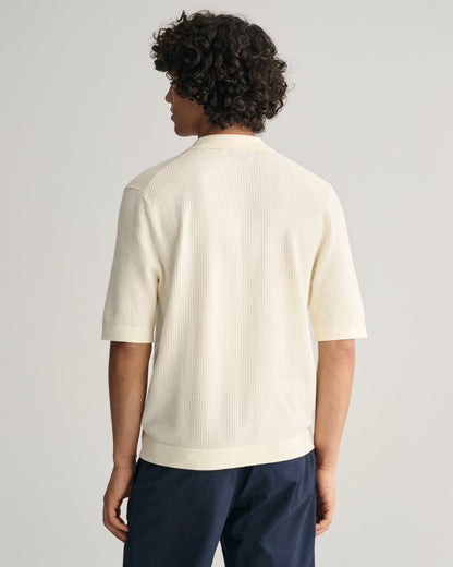 Chemise à manches courtes en tricot texturé pour homme - CRÈME 
