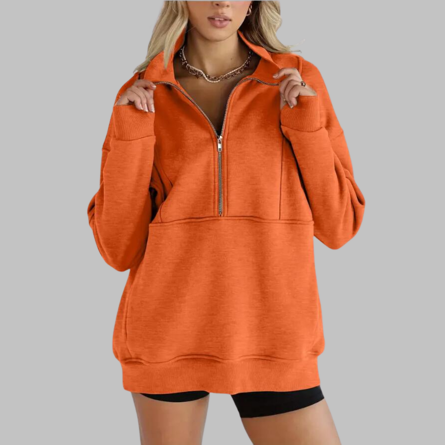 ✨Top-1 Pullover 2025✨Femme Automne/Hiver Confortable Col Demi-Zip Surdimensionné Manches Longues Sweat