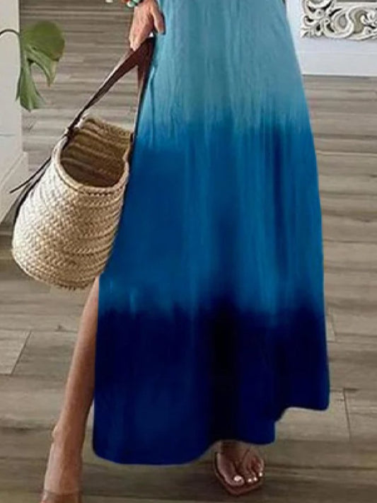 Robe décontractée grande taille en tricot à manches courtes et col en V ombré 