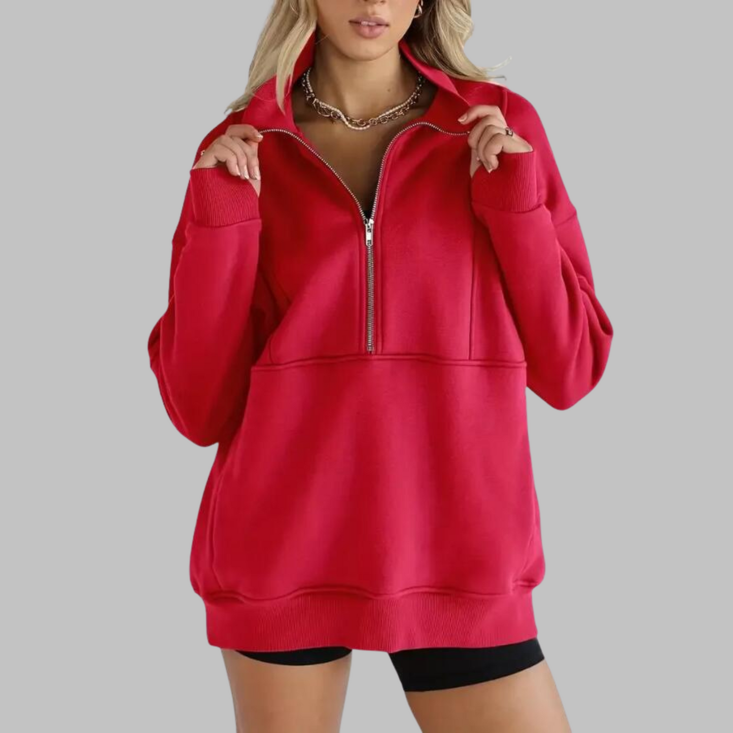 ✨Top-1 Pullover 2025✨Femme Automne/Hiver Confortable Col Demi-Zip Surdimensionné Manches Longues Sweat