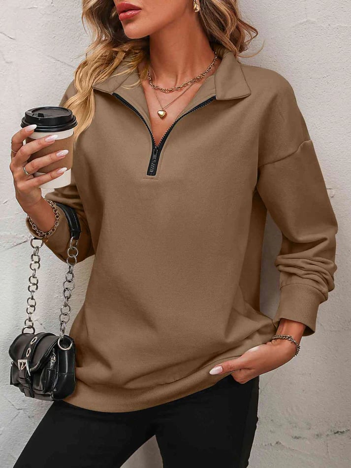 ✨Best-1 Sale Pullover✨Women Fall/Winter Zip-Up Dropped Shoulder Sweatshirt