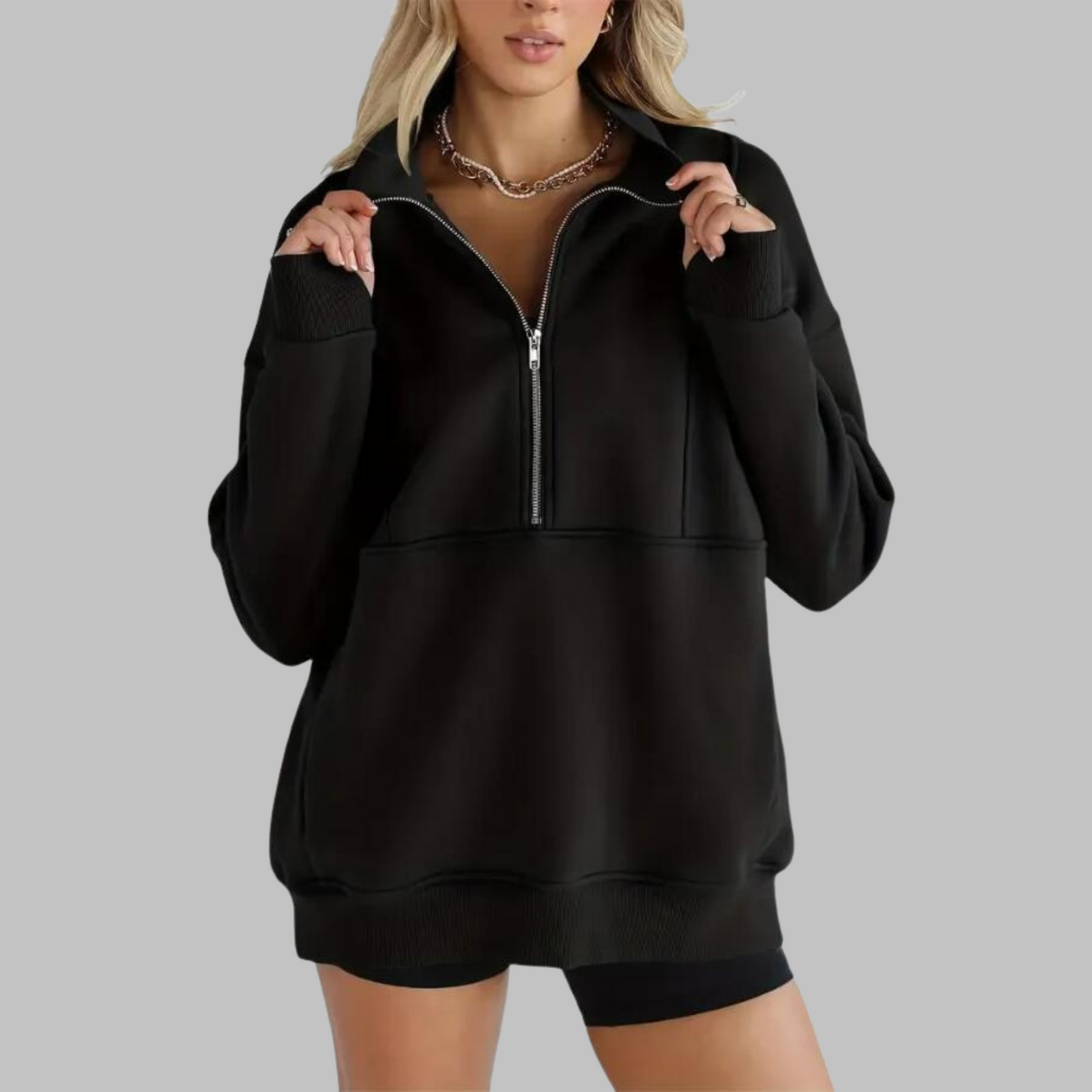 ✨Top-1 Pullover 2025✨Femme Automne/Hiver Confortable Col Demi-Zip Surdimensionné Manches Longues Sweat