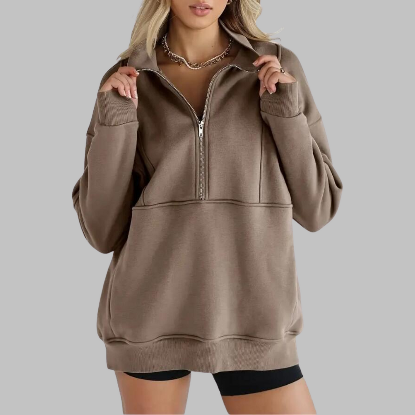 ✨Top-1 Pullover 2025✨Femme Automne/Hiver Confortable Col Demi-Zip Surdimensionné Manches Longues Sweat