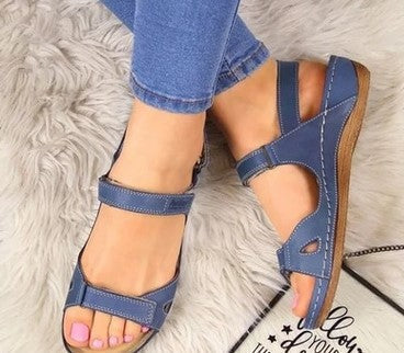 Chaussures compensées pour femmes, sandales à boucle velcro 