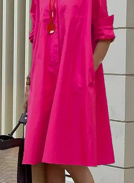 Robe mi-longue à manches longues et col chemise pour femme, nouvelle collection été 2025, avec poches 