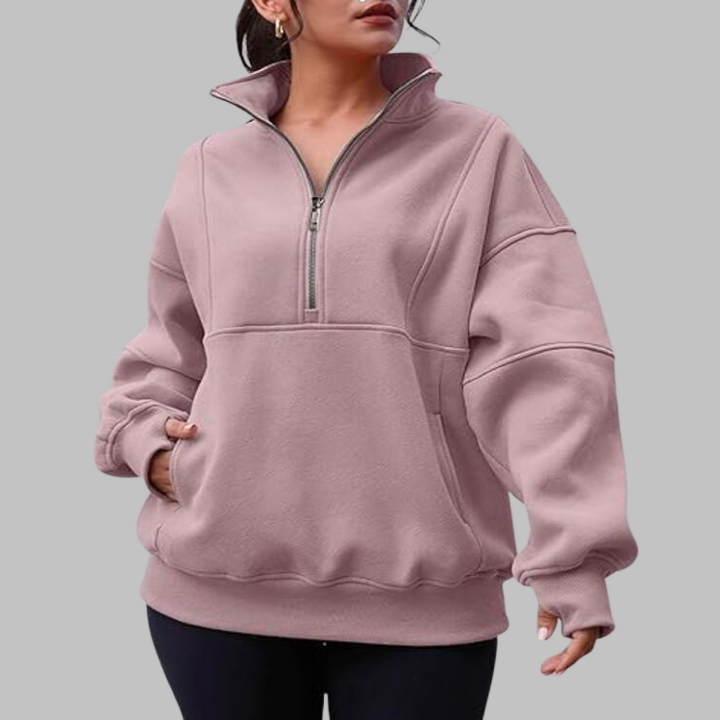 ✨Top-1 Pullover 2025✨Femme Automne/Hiver Confortable Col Demi-Zip Surdimensionné Manches Longues Sweat