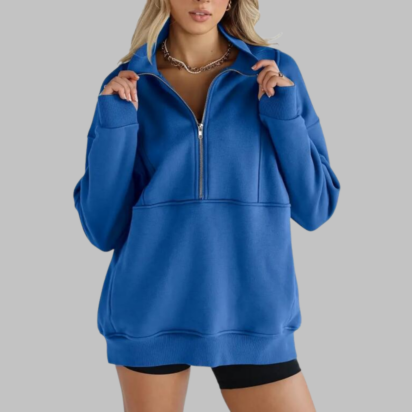 ✨Top-1 Pullover 2025✨Femme Automne/Hiver Confortable Col Demi-Zip Surdimensionné Manches Longues Sweat