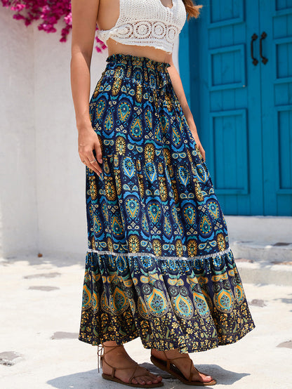 Women's Boho Floral Elastic High Waist Maxi Skirts