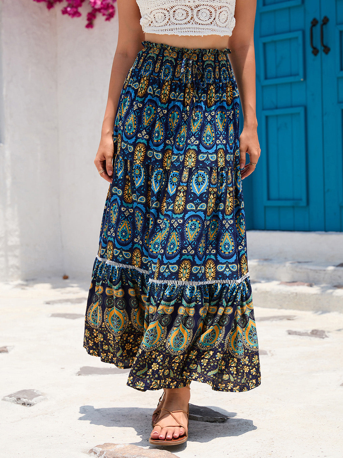 Women's Boho Floral Elastic High Waist Maxi Skirts
