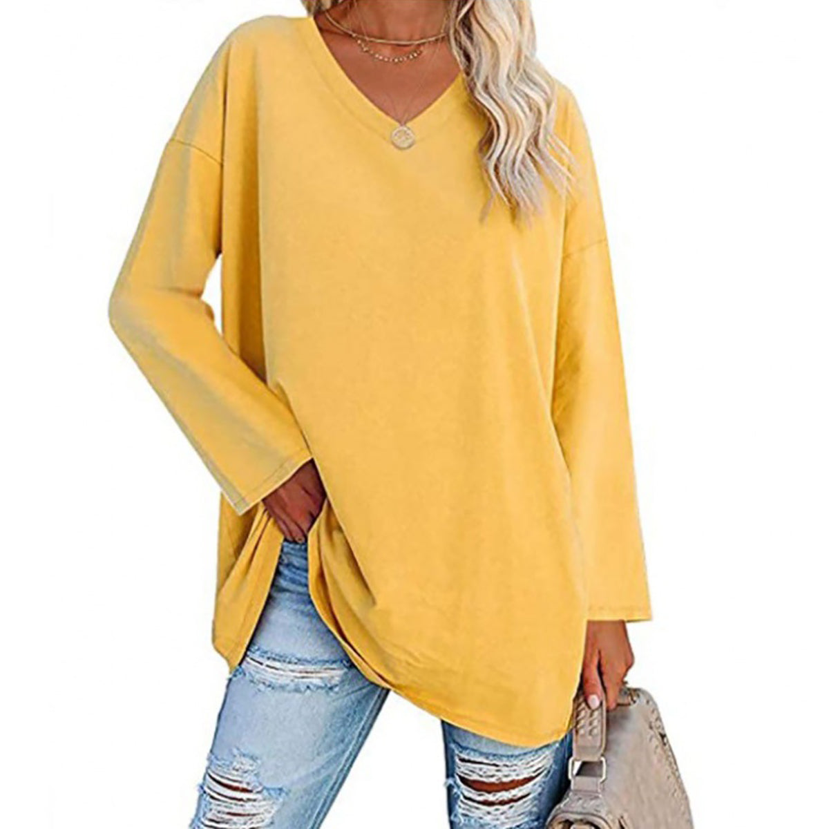 🔥Up to 69% OFF Today🔥Women Fall/Winter 2025 Oversized Tops Long Sleeve Casual V-neck Loose T-shirts