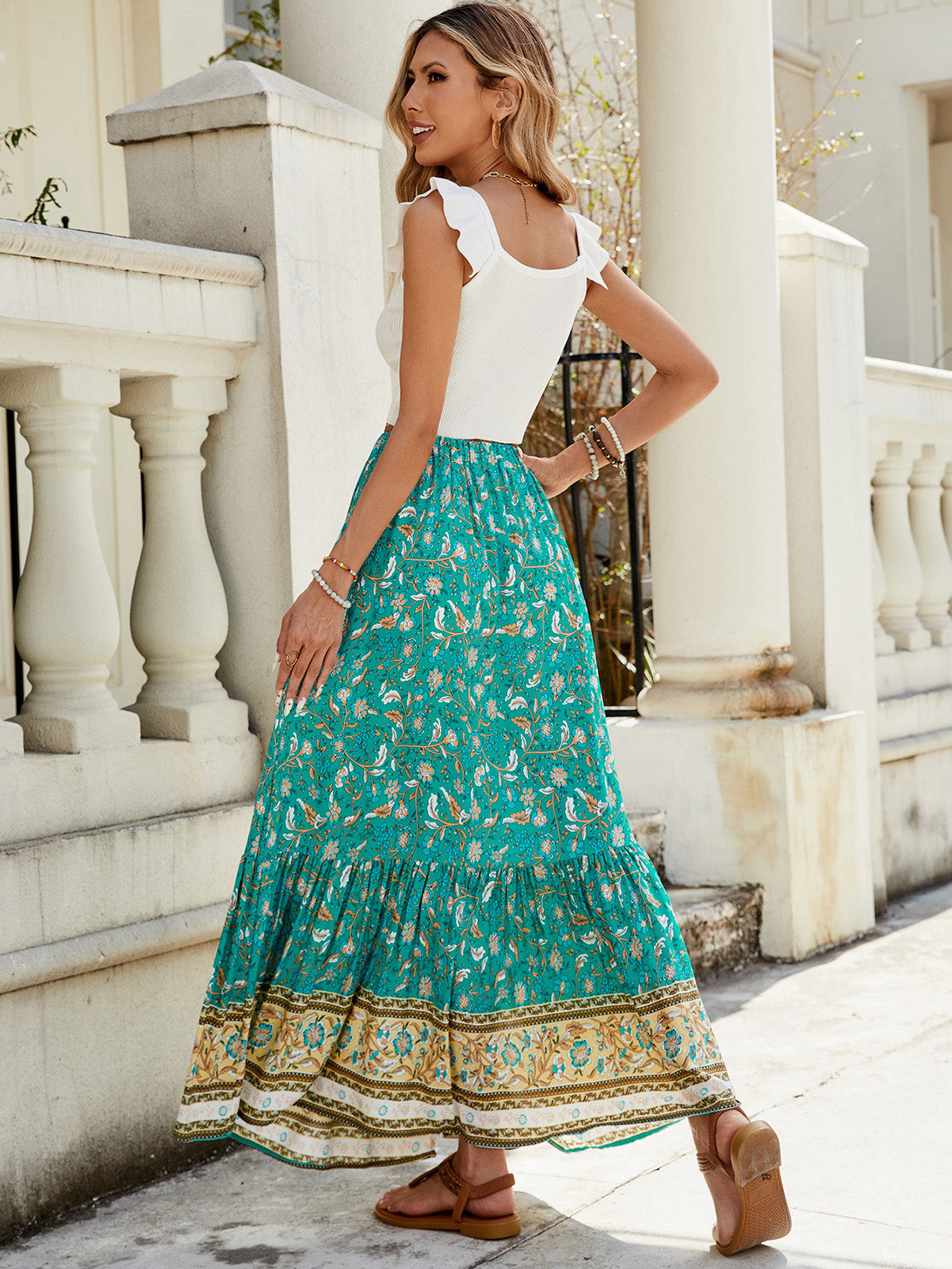 Women's Summer 2025 Beach Pleated A-Line Maxi Skirts