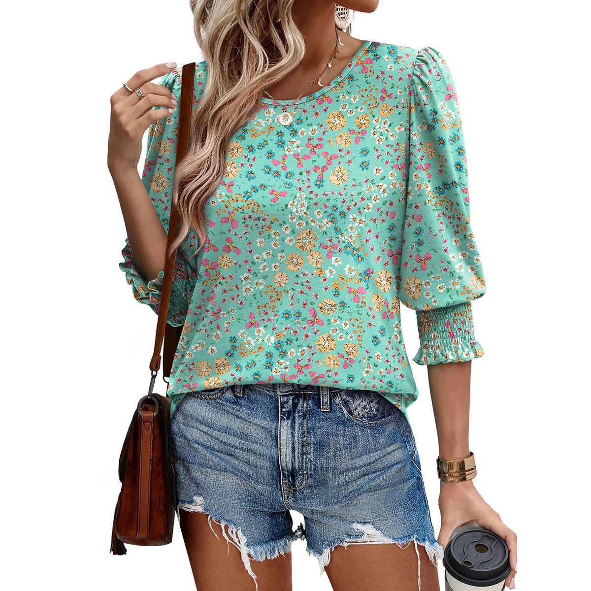 🥳Women Summer Printed Tops Elbow Sleeve Loose Fit Tee
