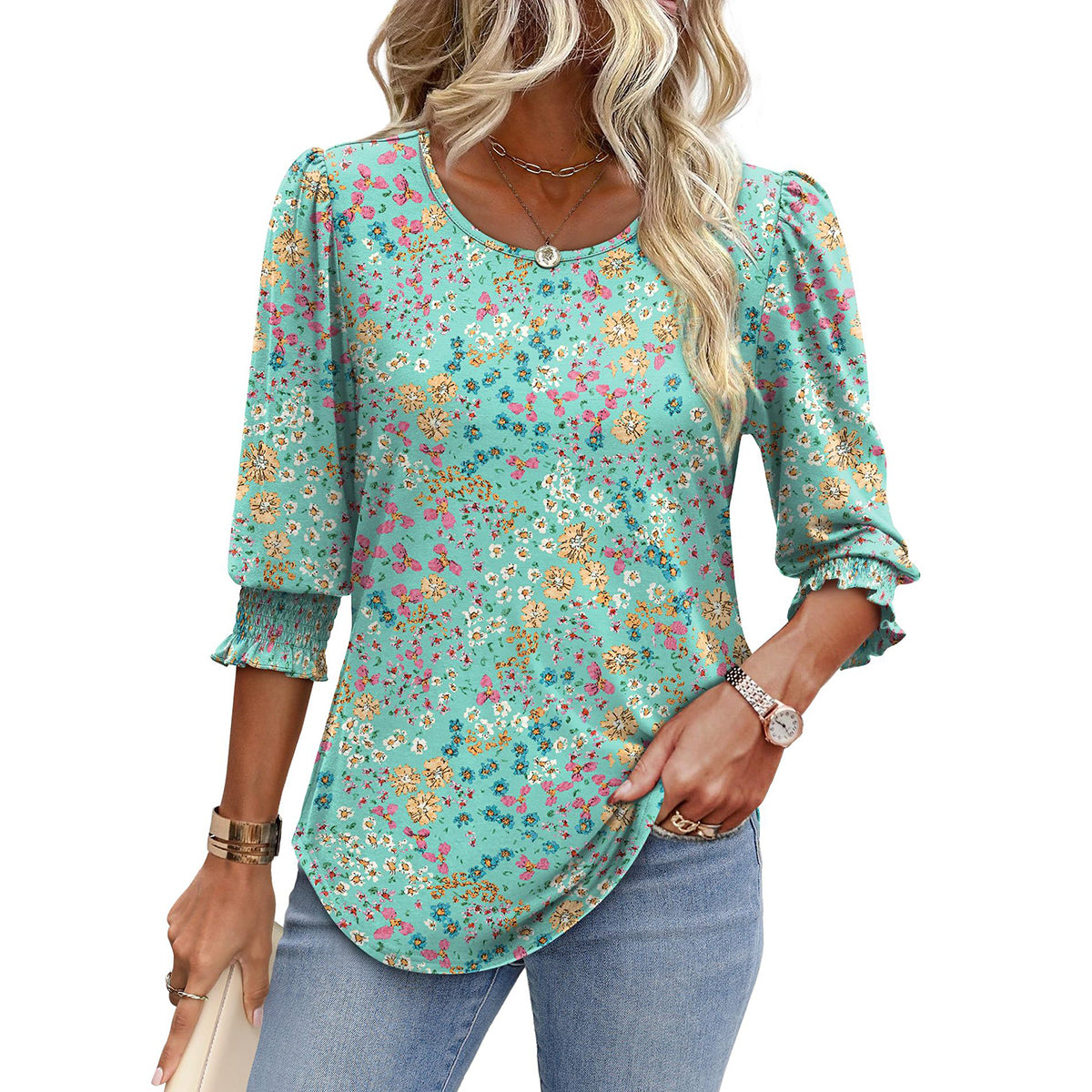 🥳Women Summer Printed Tops Elbow Sleeve Loose Fit Tee