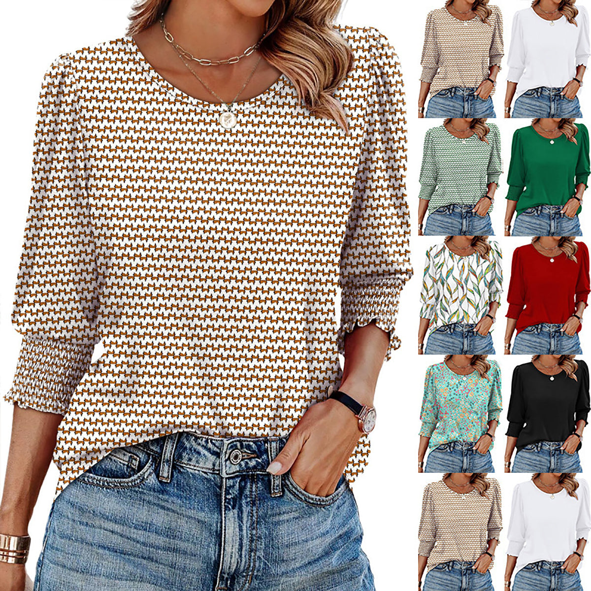 🥳Women Summer Printed Tops Elbow Sleeve Loose Fit Tee