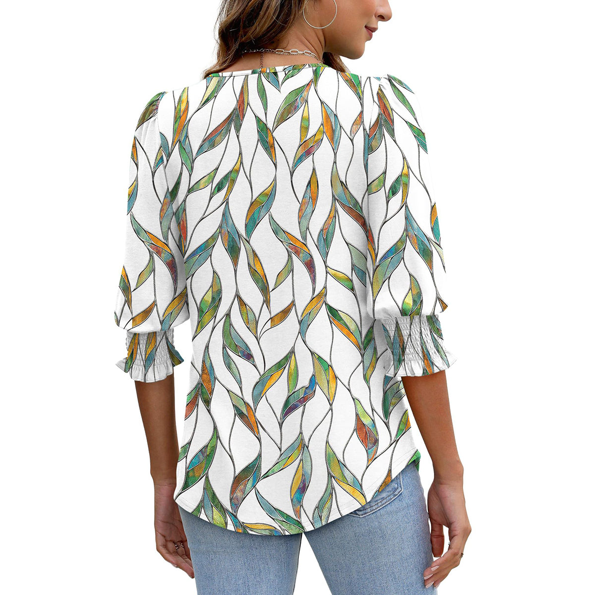 🥳Women Summer Printed Tops Elbow Sleeve Loose Fit Tee