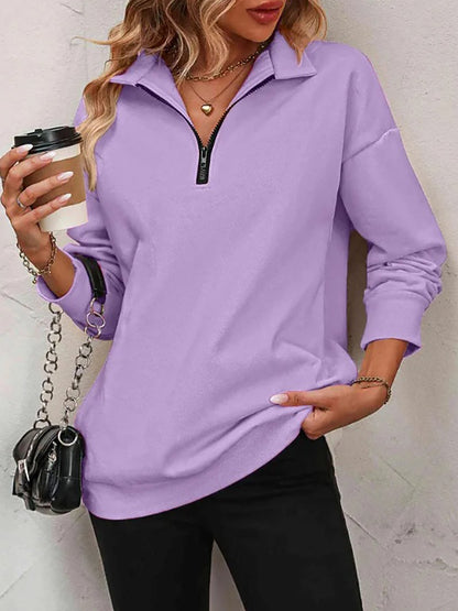 ✨Best-1 Sale Pullover✨Women Fall/Winter Zip-Up Dropped Shoulder Sweatshirt