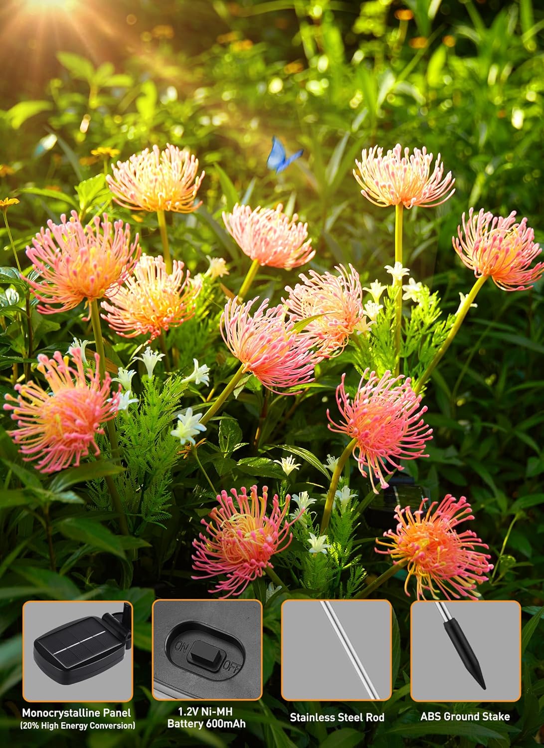 🌷Chikalabs Garden Pink Solar Flower Lights - 4 Pack LED Outdoor Garden Lights