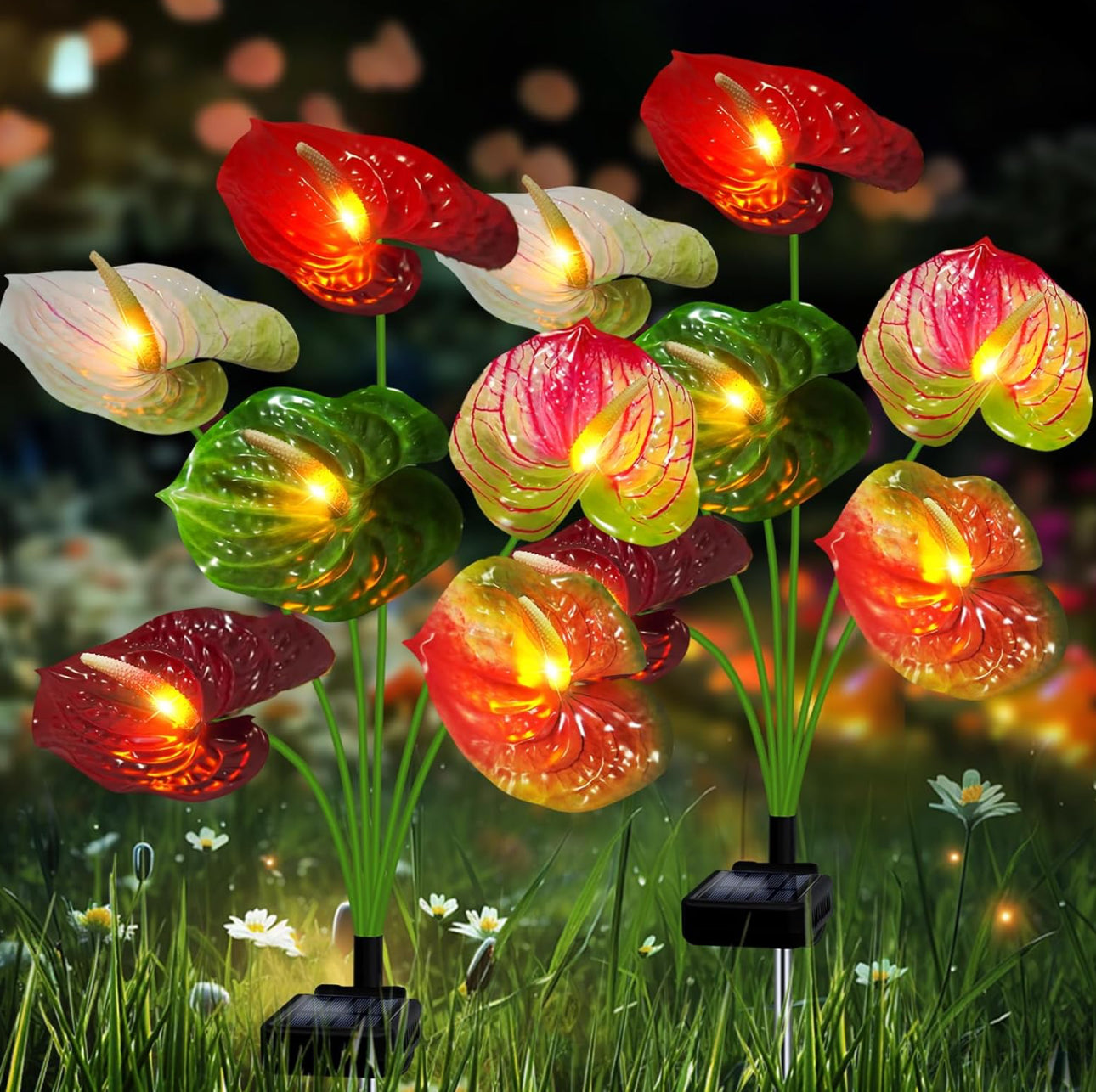 💐Chikalabs Anthurium Flowers Garden Solar Lights 2 Pack-16 Flowers
