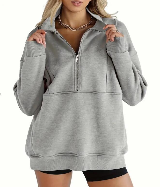 ✨Top-1 Pullover 2025✨Femme Automne/Hiver Confortable Col Demi-Zip Surdimensionné Manches Longues Sweat