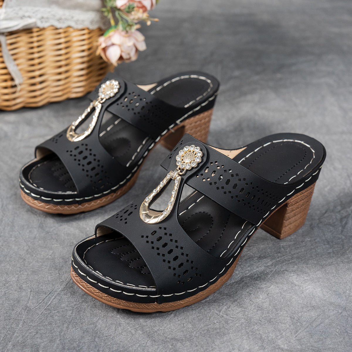 Sandales orthopédiques à talons et strass pour femmes