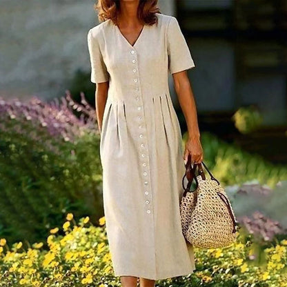Apricot Plain Short Sleeve Midi Dress