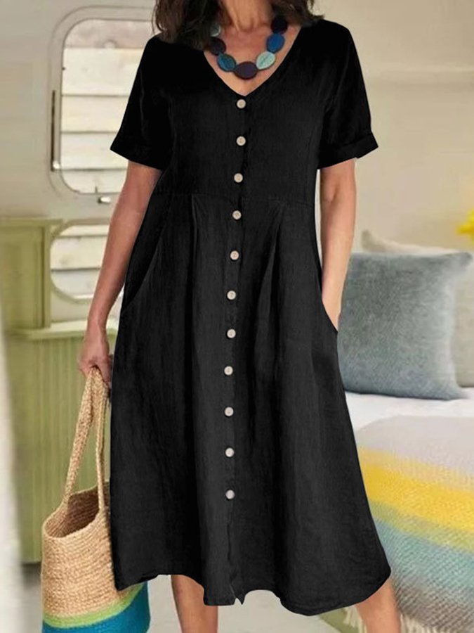 Women's Casual Elegant Cotton And Linen Dress