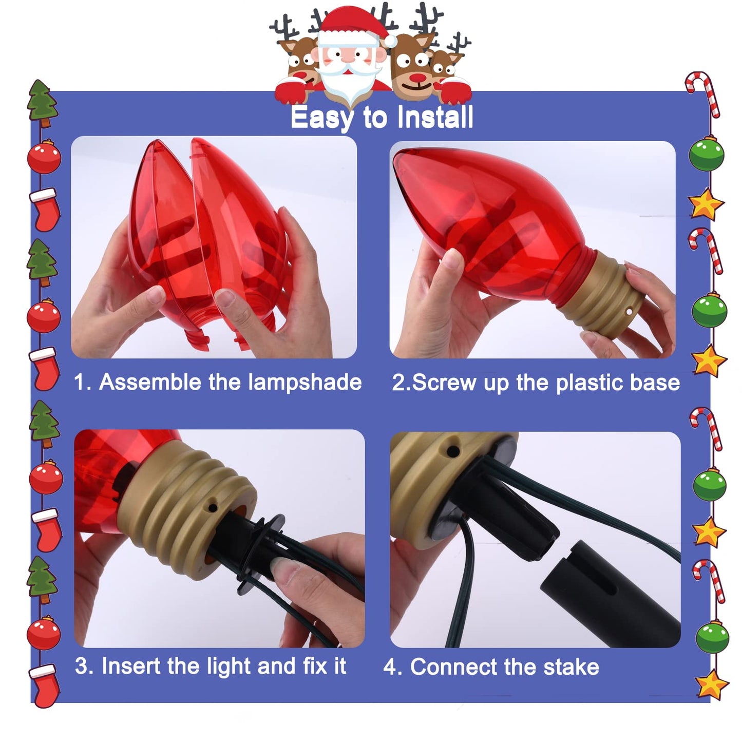 🎄Chikalabs Christmas Jumbo C9 Garden Pathway Lights with C7 LED on Green Wire, Multicolor