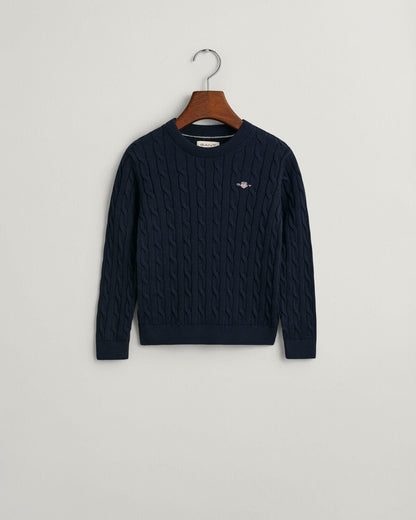 Kids Shield Cotton Cable Knit Crew Neck Sweater