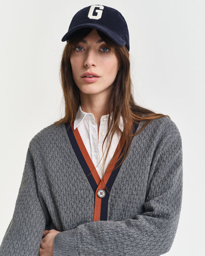 Textured Cotton Contrast Cardigan