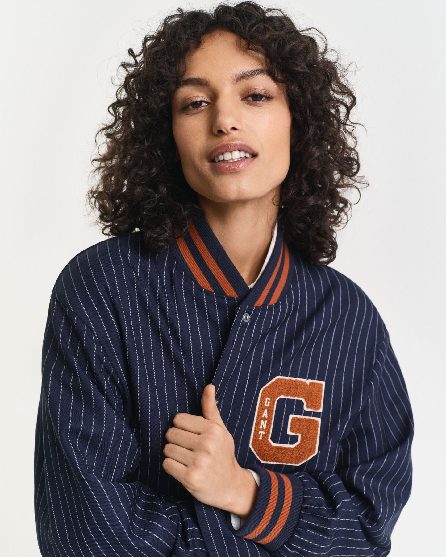 Pinstriped Varsity Jacket